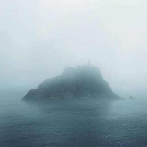 Affiche de la série 'Les Mystères de l'Île', avec un phare solitaire sur une île brumeuse.